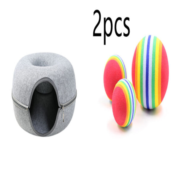 Four Seasons Available Cat Nest Round Woolen Felt Pet Dual-use Cat Nest Tunnel Interactive Training Toy Grey Felt Cat Nest - Image 7