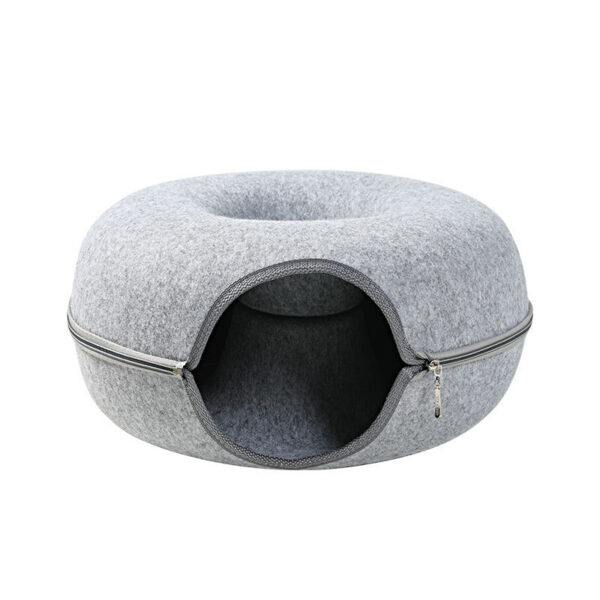 Four Seasons Available Cat Nest Round Woolen Felt Pet Dual-use Cat Nest Tunnel Interactive Training Toy Grey Felt Cat Nest - Image 10