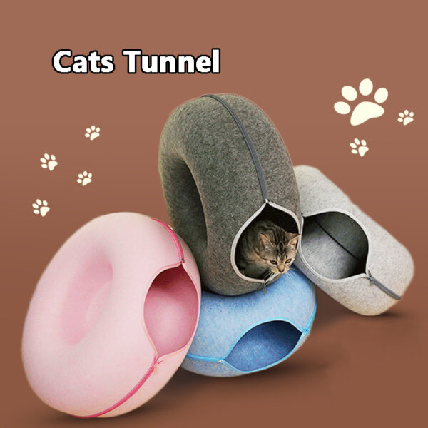 Four Seasons Available Cat Nest Round Woolen Felt Pet Dual-use Cat Nest Tunnel Interactive Training Toy Grey Felt Cat Nest - Image 9