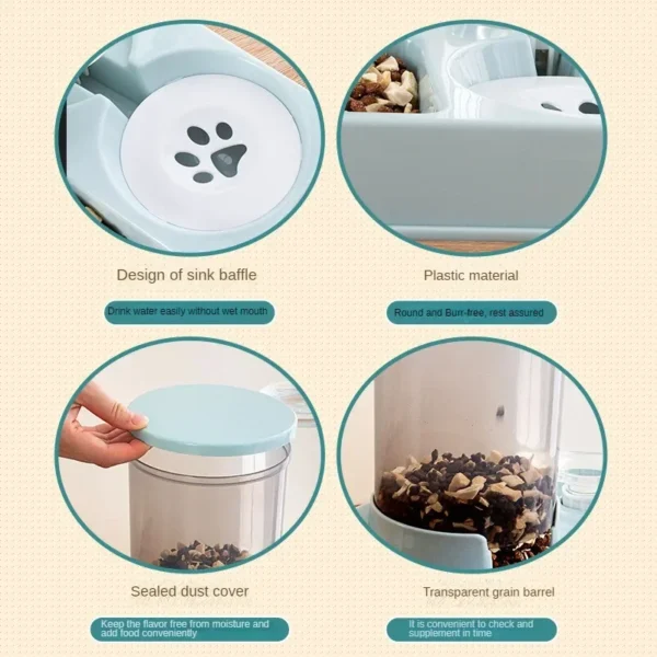 Automatic Cat Feeder Water Dispenser Set, 2 In 1 Tilted Automatic Pet Food And Water Feeder Gravity Food Feeder and Waterer - Image 5