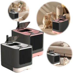 Fully Closed Sandbox Deodorizing Kitten Training Toilet Large Capacity Cat Toilet Fully Enclosed Cats Cleaning Sandbox Basin