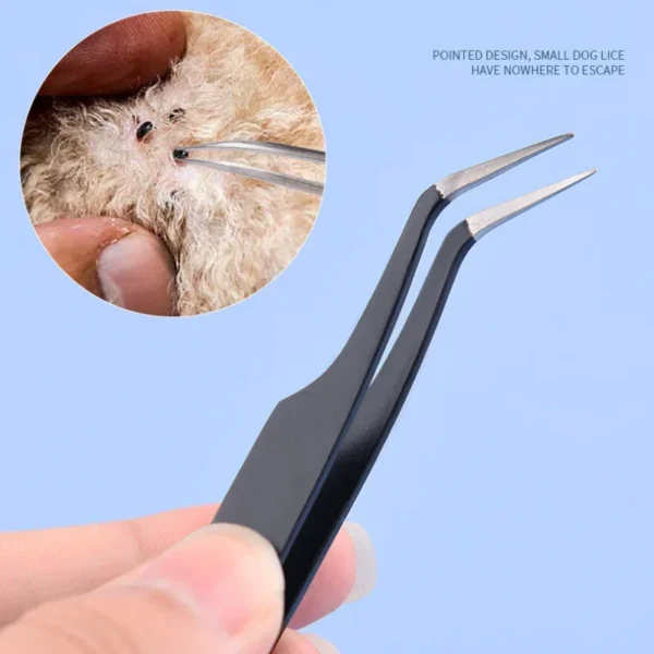 Pet 2-in-1 Stainless Steel Pet Dog Lice Clamp Flea Tweezers Small Grates Clamp Cat and Dog Flea Clamp Cleaning Tool Tick Clamp - Image 3