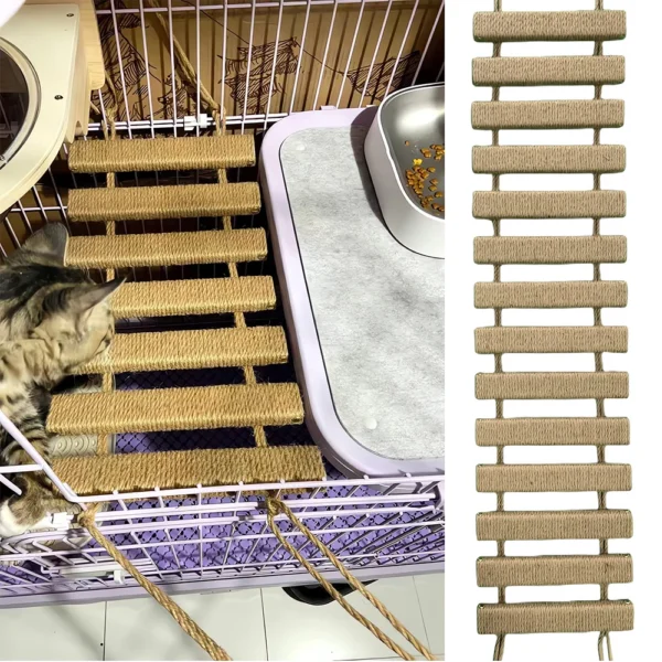 Cat Climbing Ladder Bridge for Cats Cage Sisal Wooden Rope Ladder Pet Furniture Kitten Climber Scratching Post Kitten Toys Tree - Image 5