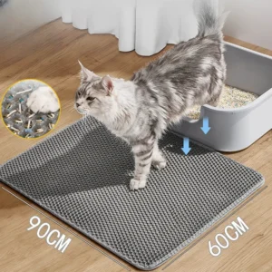 Large Waterproof Cat Litter Mat Double Layer Non-Slip Washable Pet Litter Box Mat Durable Sand Trapper Easy Clean