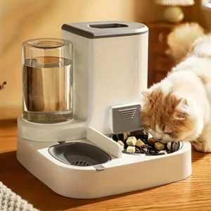 Automatic pet water and food feeder, 2-in-1 large capacity cat food container water dispenser