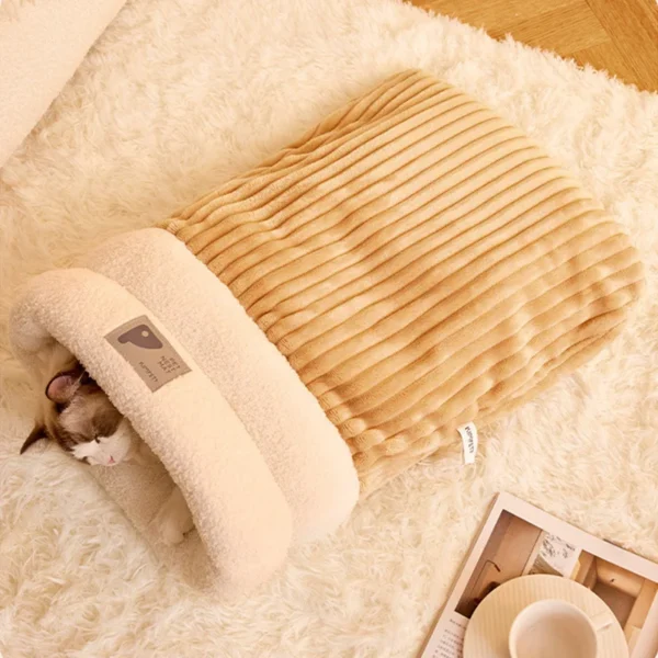 Pet Sleeping Bag Winter Warm Soft Plush Semi Enclosed Cat Nest Sleeping Bag Home Cat and Dog Comfortable Bed Accessories - Image 3