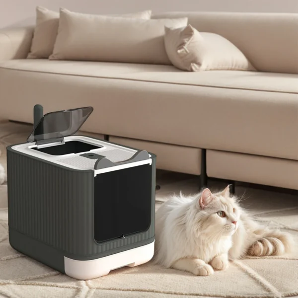 Fully Closed Sandbox Deodorizing Kitten Training Toilet Large Capacity Cat Toilet Fully Enclosed Cats Cleaning Sandbox Basin - Image 3