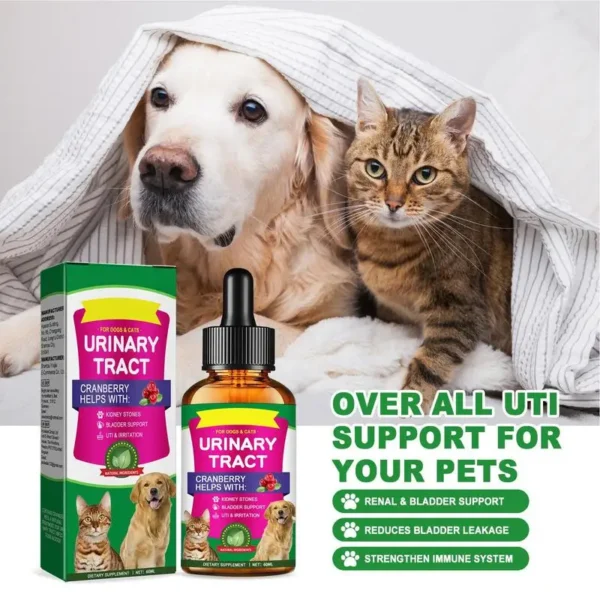 New 60ml Pet UTI Treatments Powerful Cat Bladder Drops For Urinary Tract Care Multifunction Cranberry Dog Cat UTI Pet supplies - Image 2