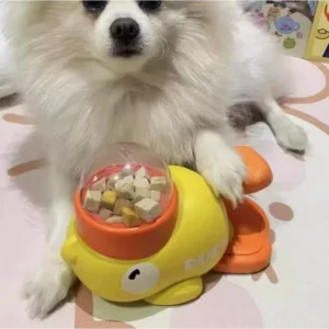 ''Yellow Duck-Shaped Interactive Feeder for Dogs and Cats: A Treat-Dispensing Puzzle Toy Designed for Pet Training''