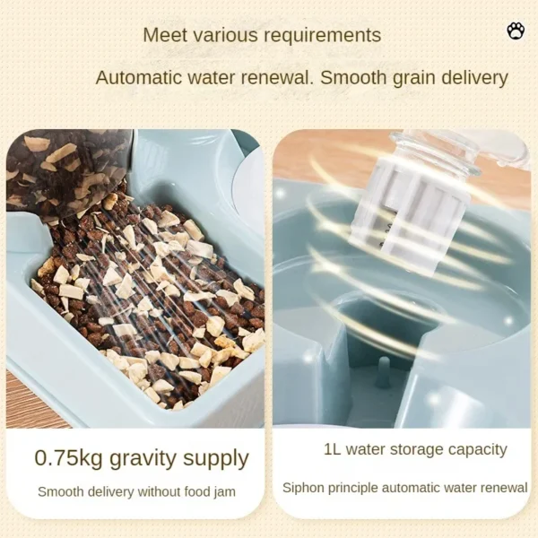 Automatic Cat Feeder Water Dispenser Set, 2 In 1 Tilted Automatic Pet Food And Water Feeder Gravity Food Feeder and Waterer - Image 4