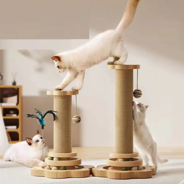 Solid wood sisal cat turntable, cat scratching column, cat teasing stick, cat scratching board, vertical, durable and non fallin - Image 2