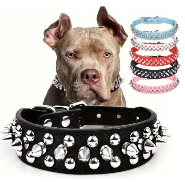 CP037--pet dog adjustable rivet collar, anti-bite neck protect collar used of durable PU leather and rust resistant metal rivet