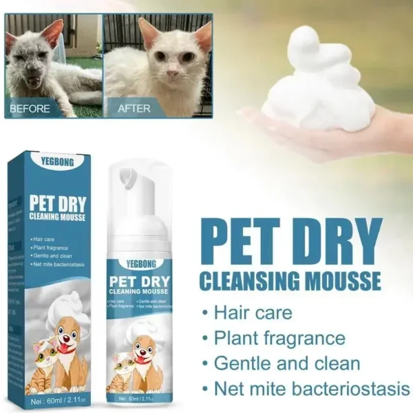 Waterless Cat Dog Shampoo No Rinse Dogs Cats Cleaning Mousse Pet Grooming Supplies for Safe Bathless Cleaning Odor Eliminator - Image 3