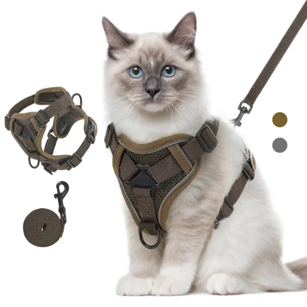 VavoPaw Cat Harness and Leash Set for Walking Adjustable Kitten Vest Harness with Reflective Strip Breathable Mesh Cat Harness