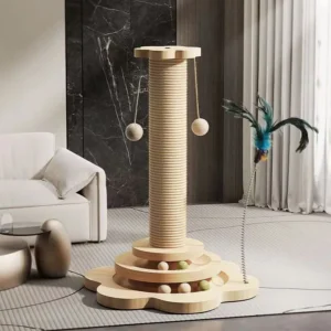 Solid wood sisal cat turntable, cat scratching column, cat teasing stick, cat scratching board, vertical, durable and non fallin