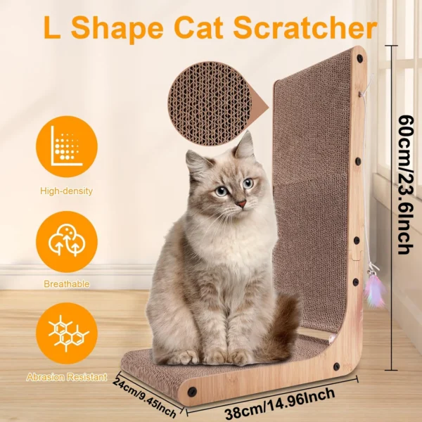 L Shape Cat Scratcher, 23.6 Inch Cat Scratchers for Indoor Cats, Protecting Furniture Cat Scratch Pad, Cardboard Cat Scratching - Image 2