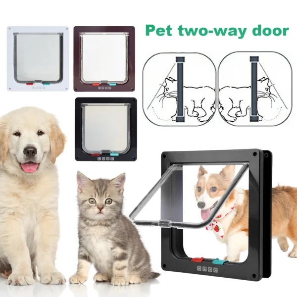 Cat Flap Door with 4 Way Security Lock ABS Plastic Gate Puppy Kitten Safety In/out Dog Cat Flap Door Kit Small Pet Supplies - Image 2