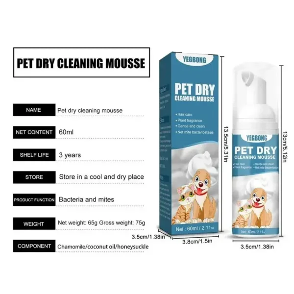 Waterless Cat Dog Shampoo No Rinse Dogs Cats Cleaning Mousse Pet Grooming Supplies for Safe Bathless Cleaning Odor Eliminator - Image 6