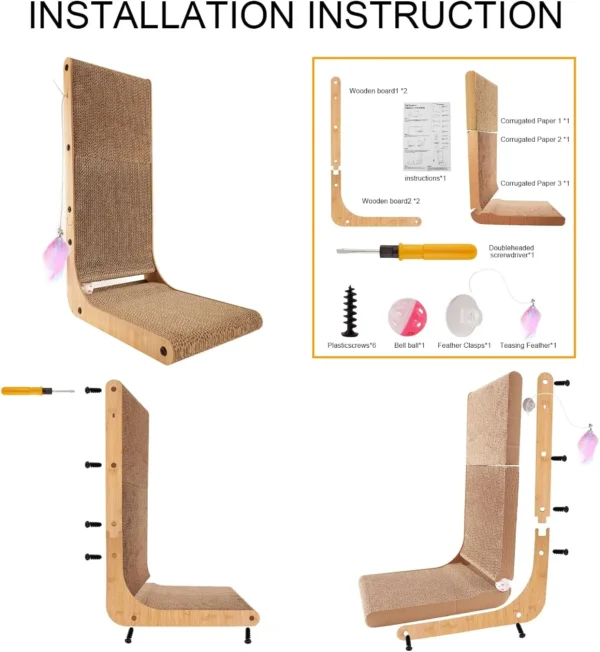 L Shape Cat Scratcher, 23.6 Inch Cat Scratchers for Indoor Cats, Protecting Furniture Cat Scratch Pad, Cardboard Cat Scratching - Image 3