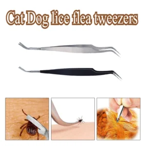 Pet 2-in-1 Stainless Steel Pet Dog Lice Clamp Flea Tweezers Small Grates Clamp Cat and Dog Flea Clamp Cleaning Tool Tick Clamp