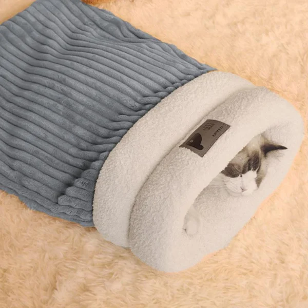 Pet Sleeping Bag Winter Warm Soft Plush Semi Enclosed Cat Nest Sleeping Bag Home Cat and Dog Comfortable Bed Accessories - Image 4