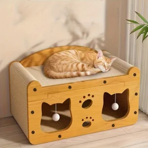 2-in-1 cat scratch board, cat scratch column, integrated cat nest cat villa, wear-resistant and non shedding