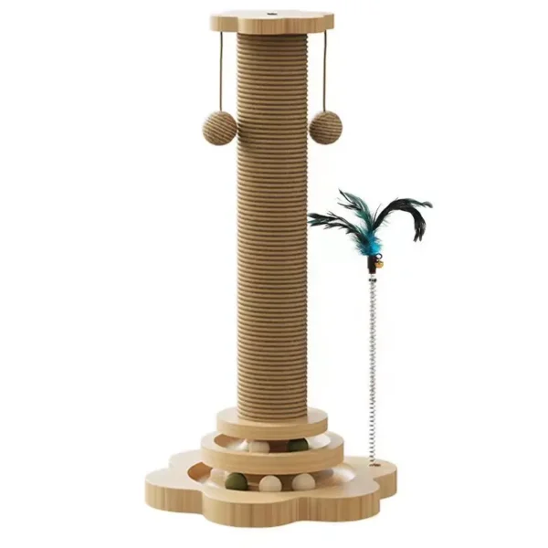 Solid wood sisal cat turntable, cat scratching column, cat teasing stick, cat scratching board, vertical, durable and non fallin - Image 4