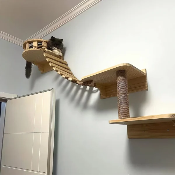 Cat Climbing Ladder Bridge for Cats Cage Sisal Wooden Rope Ladder Pet Furniture Kitten Climber Scratching Post Kitten Toys Tree - Image 2