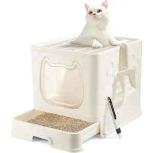 Cat Litter Box with Lid, Covered Top Entry Kitten Litter Pan for Small and Medium Cats, Anti-Splashing Kitty Potty