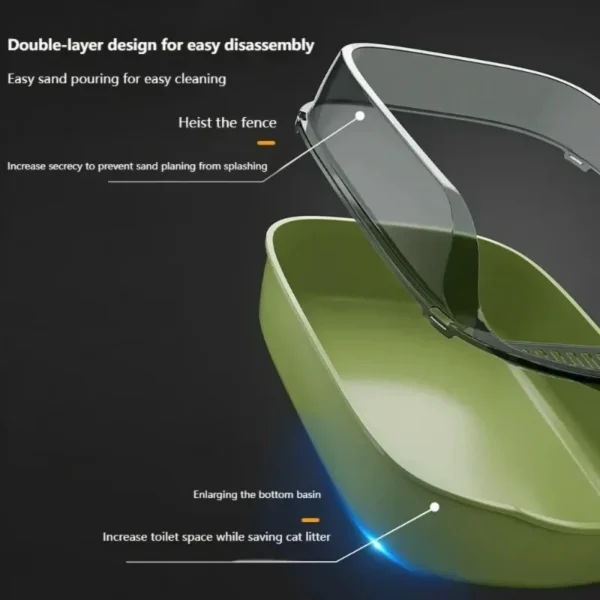 Cat Litter Box Thickening Cat Sandbox High Side Semi-enclosed Splashproof Cats Tray Toilet Cleaning Basin Supplies with Scoop - Image 4