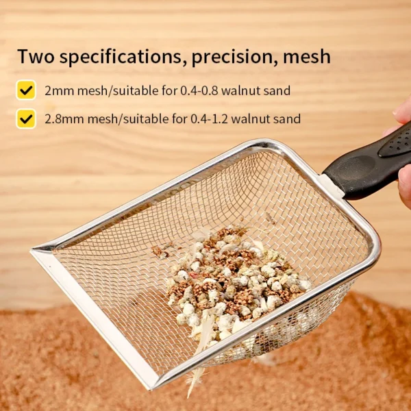 Cat Litter Shovel Stainless Steel Reptile Sand Substrate Shovel Clean Up Feces Fine Mesh Sifter For Bedding - Image 2