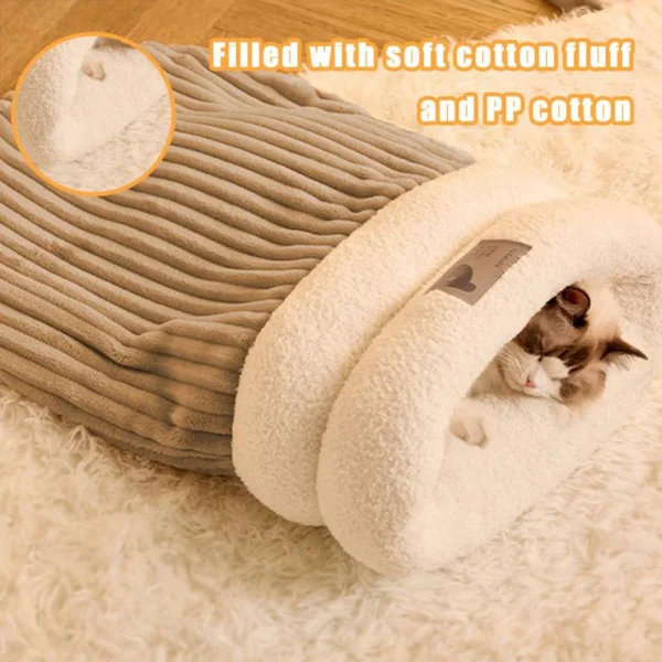 Pet Sleeping Bag Winter Warm Soft Plush Semi Enclosed Cat Nest Sleeping Bag Home Cat and Dog Comfortable Bed Accessories - Image 2
