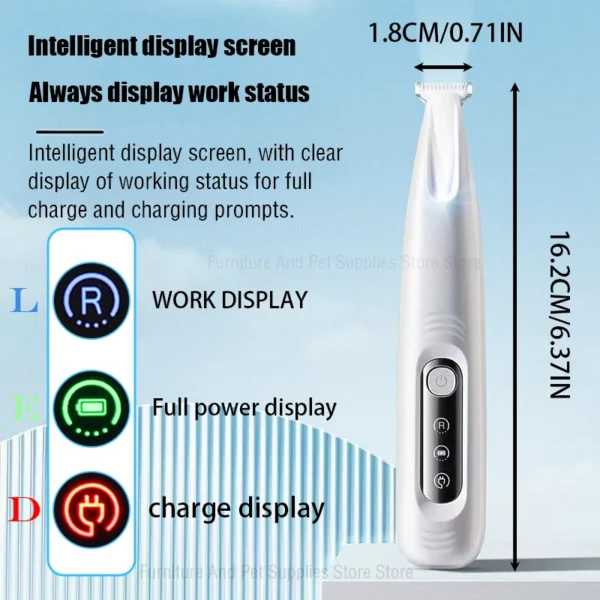New Dog Paw Trimmer with LED Light Fully Waterproof Pet Hair Trimmer with LED Display Dog Clippers for Grooming 18mm Widen Blade - Image 5