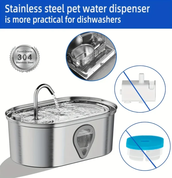 3.5L large capacity pet water dispenser automatic stainless steel cat water fountain with LED Lighting - Image 5