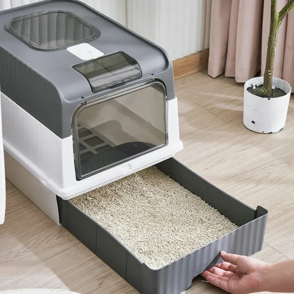 Pet Litter Box Kitten Anti Splash Toilet Fully Enclosed Spill proof Deodorant Cat Toilet Plastic Sandbox Cat Bedpan Sanitary Tra